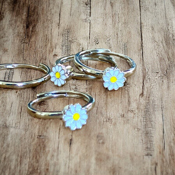 Fidget ring with daisy charm used for stress relief and focus