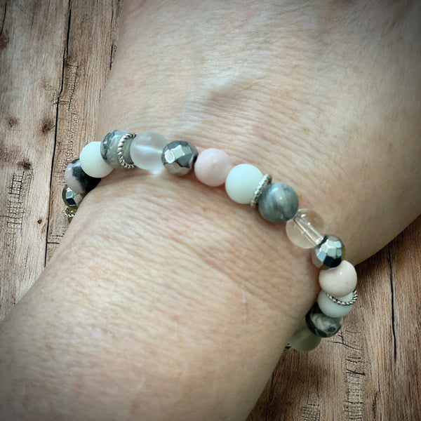 Pink & Grey Happy Bracelet