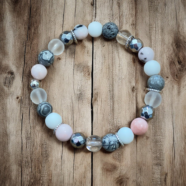 Pink & Grey Happy Bracelet