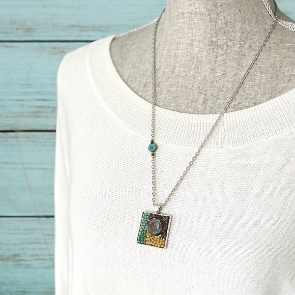 OOAK Mosaic Necklace - Square - M3608