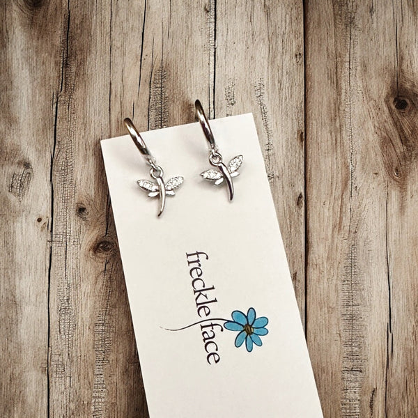 Tiny Hoop with Charm Earrings - Dragonflies
