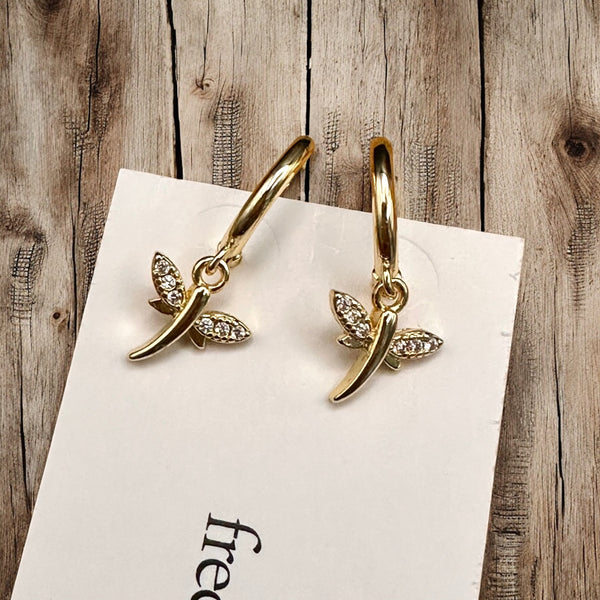 Tiny Hoop with Charm Earrings - Dragonflies