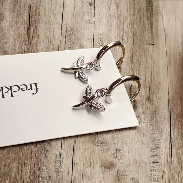 Tiny Hoop with Charm Earrings - Dragonflies