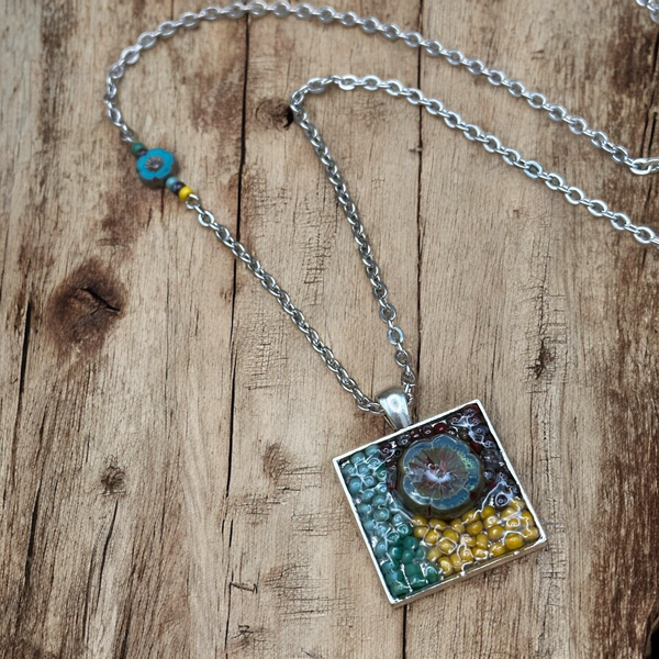 OOAK Mosaic Necklace - Square - M3608