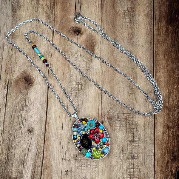 OOAK Mosaic Necklace - Oval - M3903