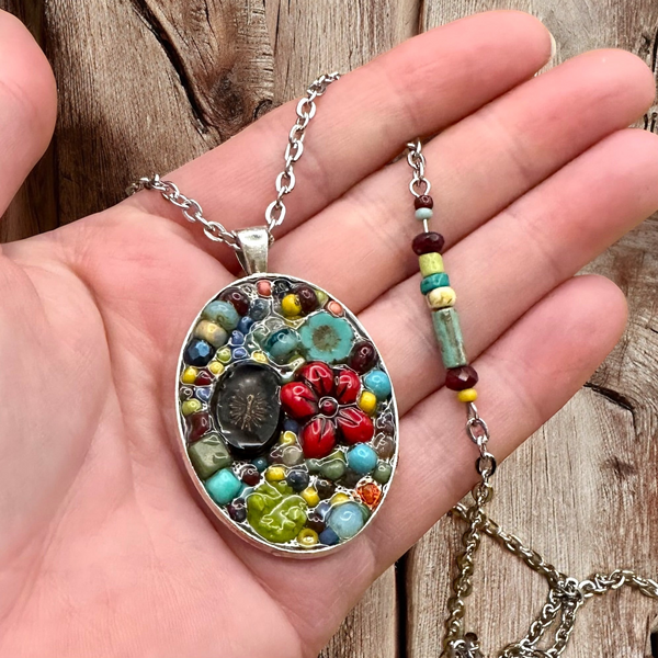 OOAK Mosaic Necklace - Oval - M3903