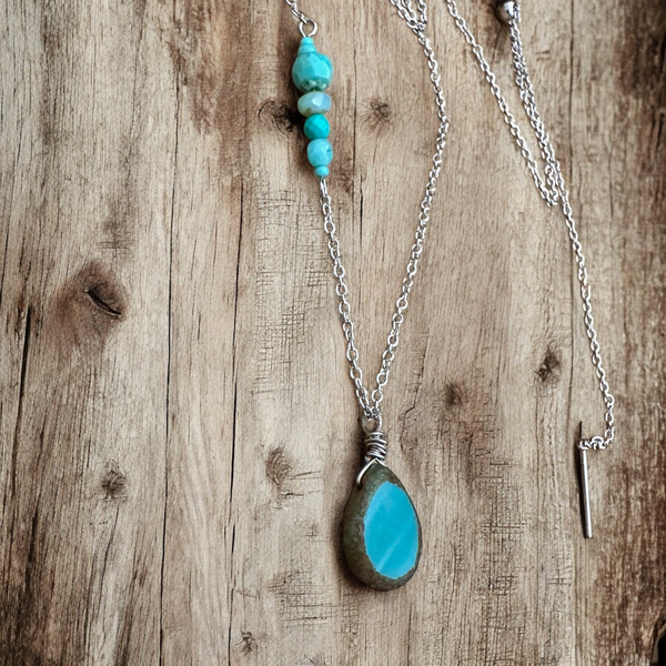 Teal Teardrop Adjustable Necklace