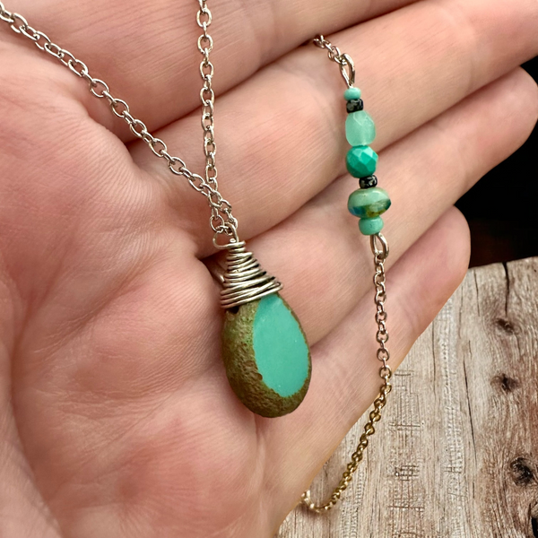 Teal Teardrop Adjustable Necklace