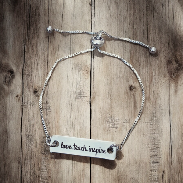 Teach Inspire Love -  Adjustable Bracelet - Teacher Gift - Stainless Steel