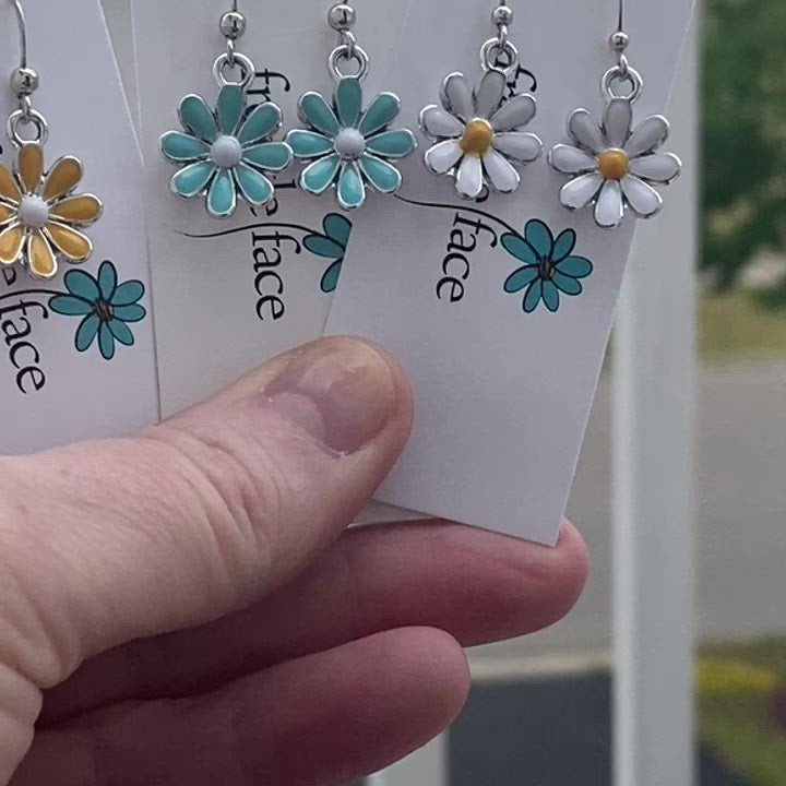 Video of Colorful enamel daisy hook earrings
