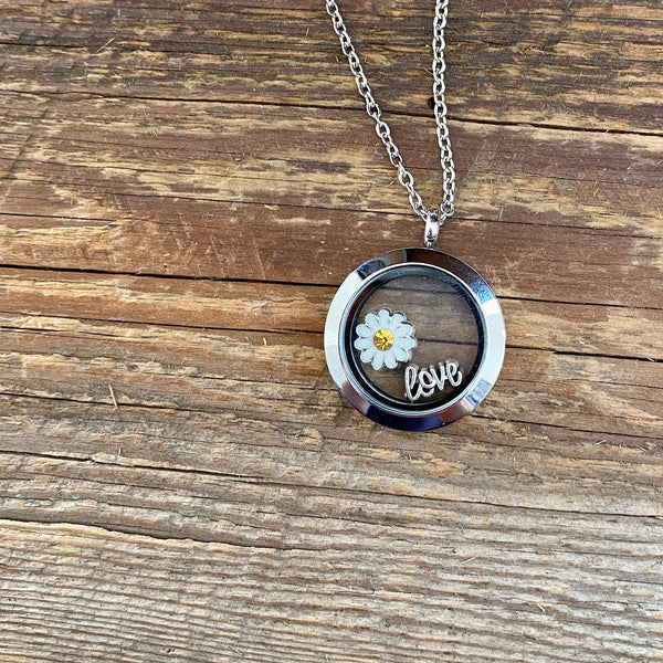 Glass Locket Love Daisy Necklace