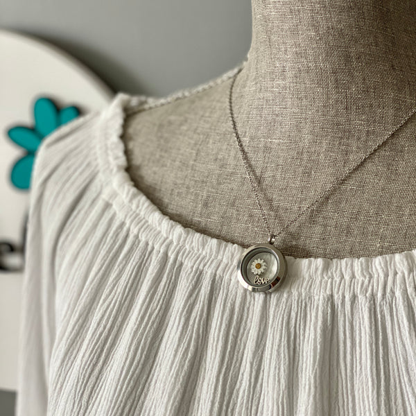 Glass Locket Love Daisy Necklace