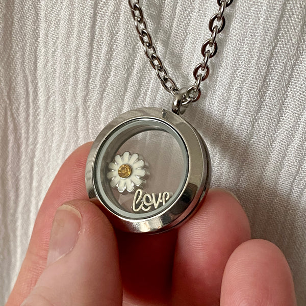 Glass Locket Love Daisy Necklace
