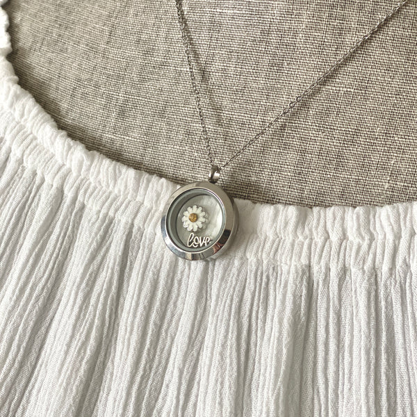 Glass Locket Love Daisy Necklace