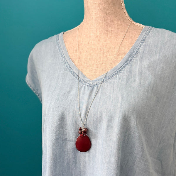 Burgundy Tagua Nut Pendant Necklace