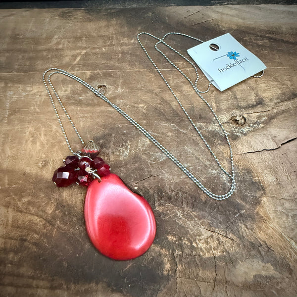 Red Tagua Nut Pendant Necklace