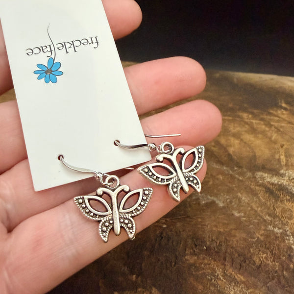 Breezy Butterfly Earrings – Antique Silver Plated Drops