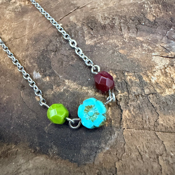 Czech Glass Flower Beaded  Necklace