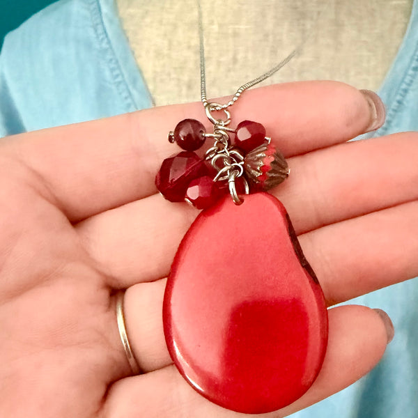 Red Tagua Nut Pendant Necklace