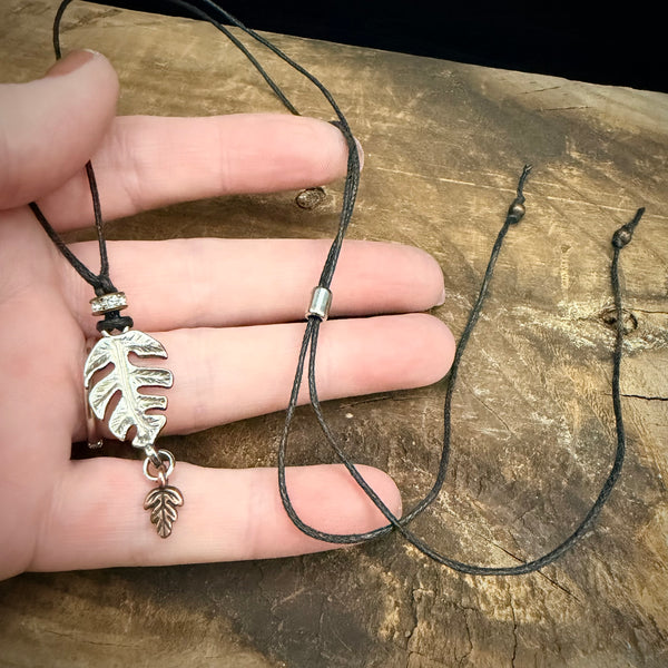 Adjustable Leaf Cord Necklace – Silver & Copper