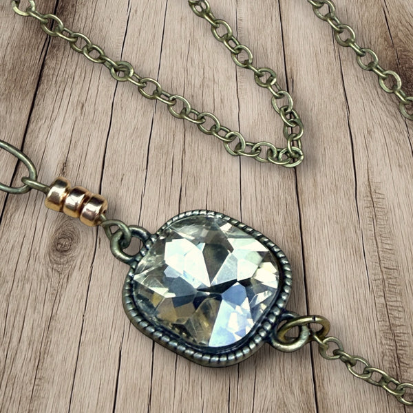 Vintage Brass & Crystal Necklace