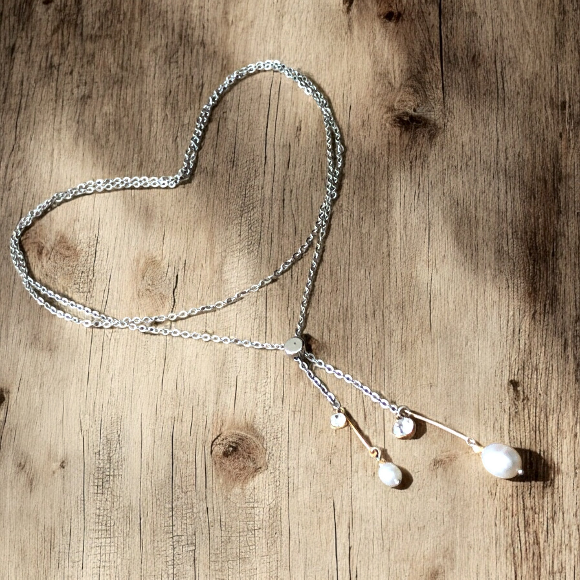 Adjustable dainty gold & pearl necklace