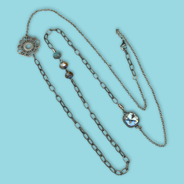 Vintage Brass & Crystal Necklace