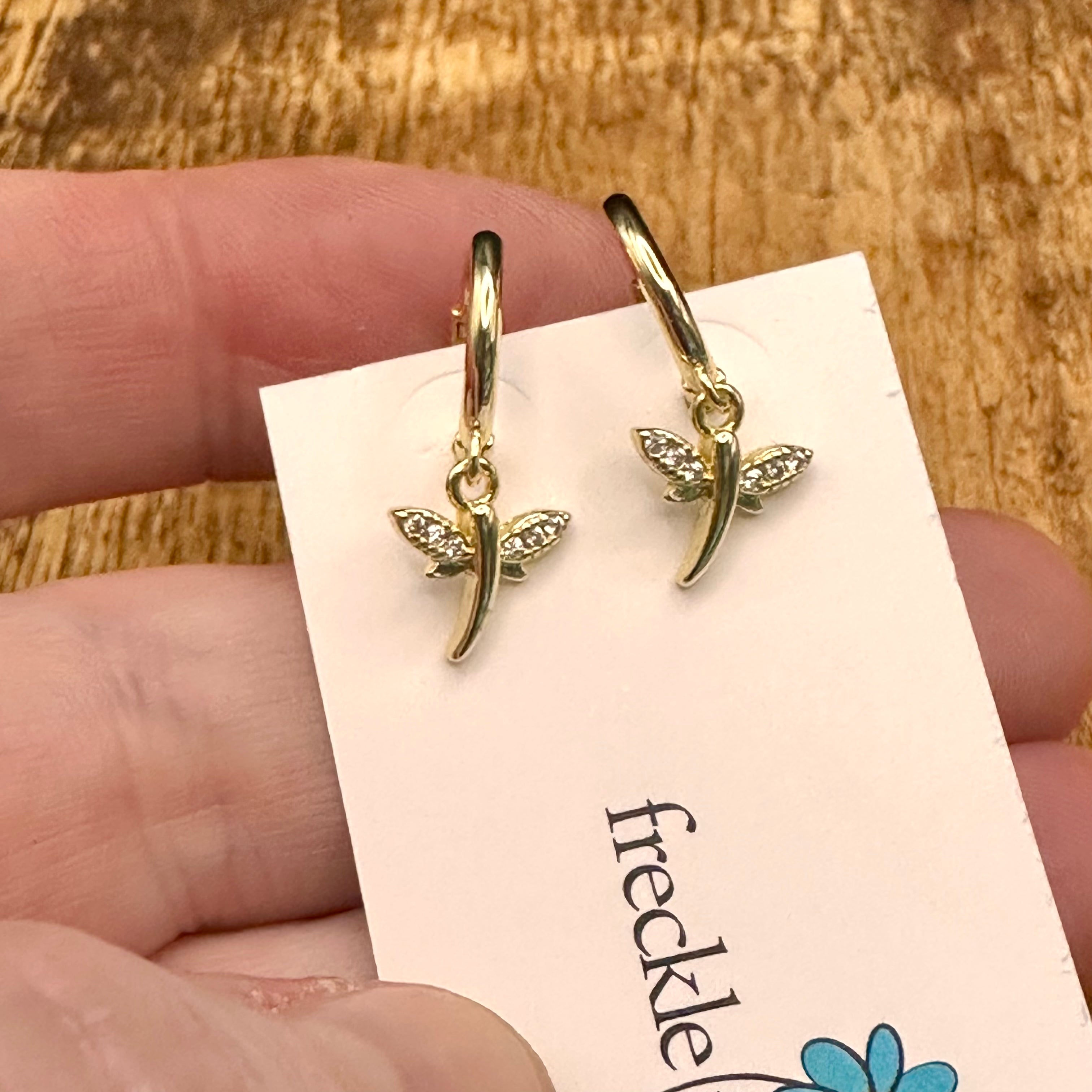 Tiny Hoop with Charm Earrings - Dragonflies