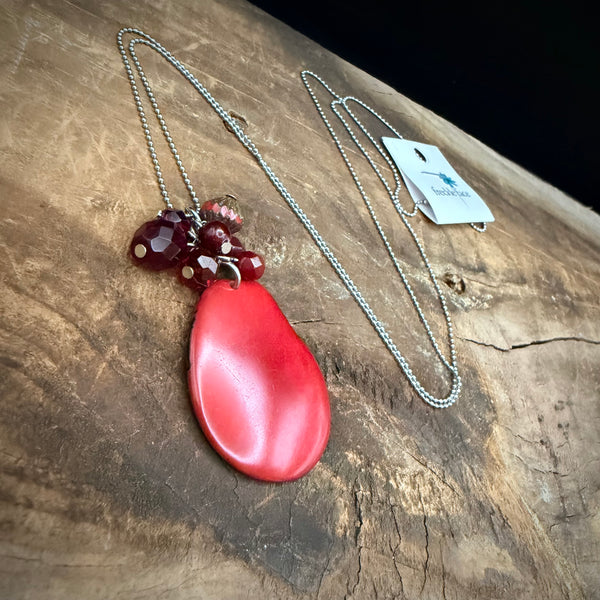 Red Tagua Nut Pendant Necklace