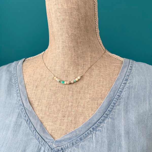 Sea Glass Aqua Beaded Necklace
