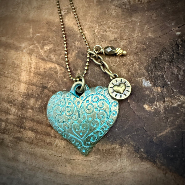 Antique Patina Heart Necklace