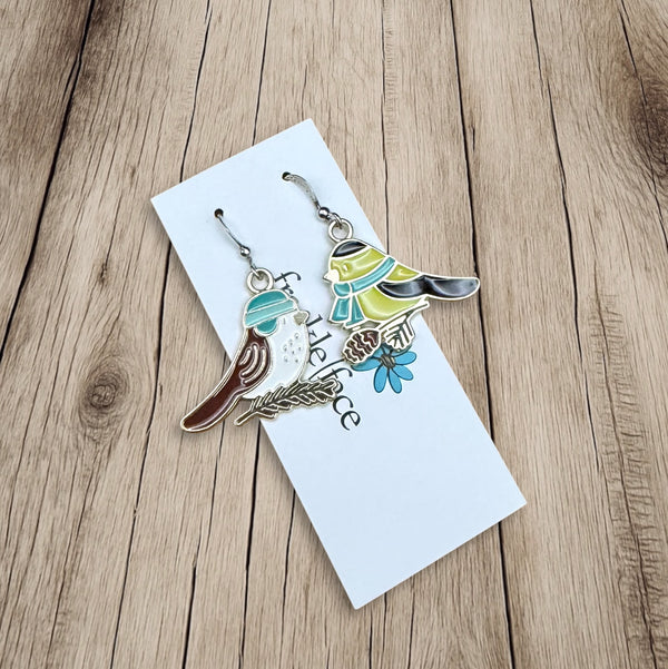 Winter Bird Earrings – Cozy Chickadees with Hat & Scarf