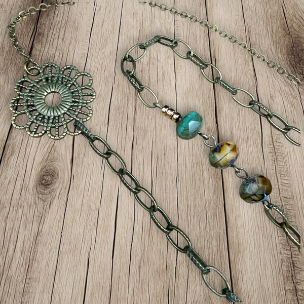 Vintage Brass & Crystal Necklace