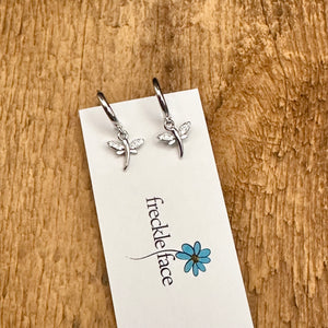 Tiny Hoop with Charm Earrings - Dragonflies