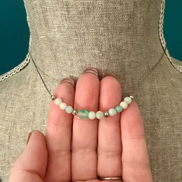 Sea Glass Aqua Beaded Necklace