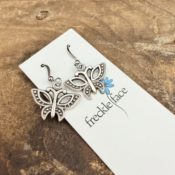 Breezy Butterfly Earrings – Antique Silver Plated Drops
