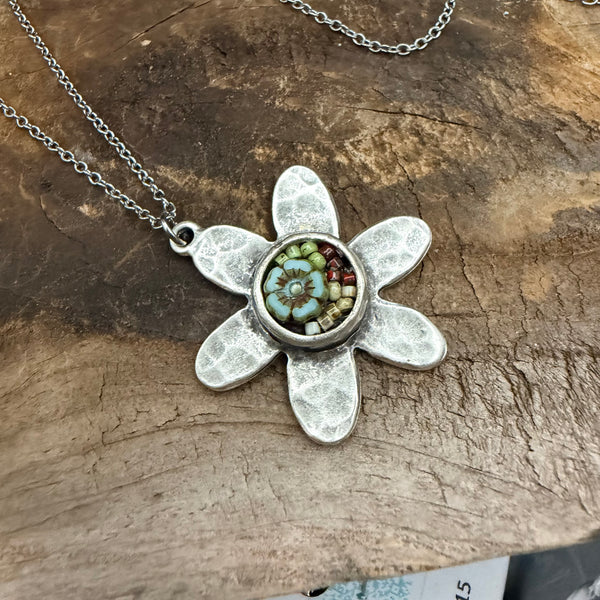 OOAK Mosaic Flower Necklace