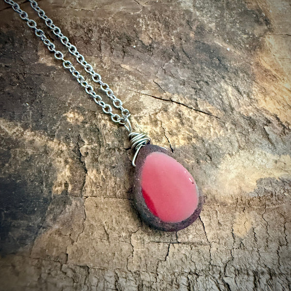 Ember Glow Necklace – Handmade Ceramic Drop on Stainless Steel Chain