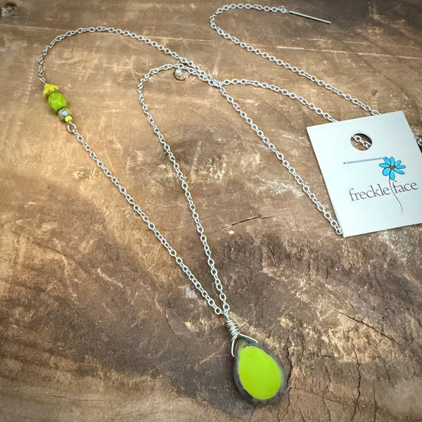 Chartreuse Glow Necklace – Handmade Ceramic Drop on Stainless Steel Chain