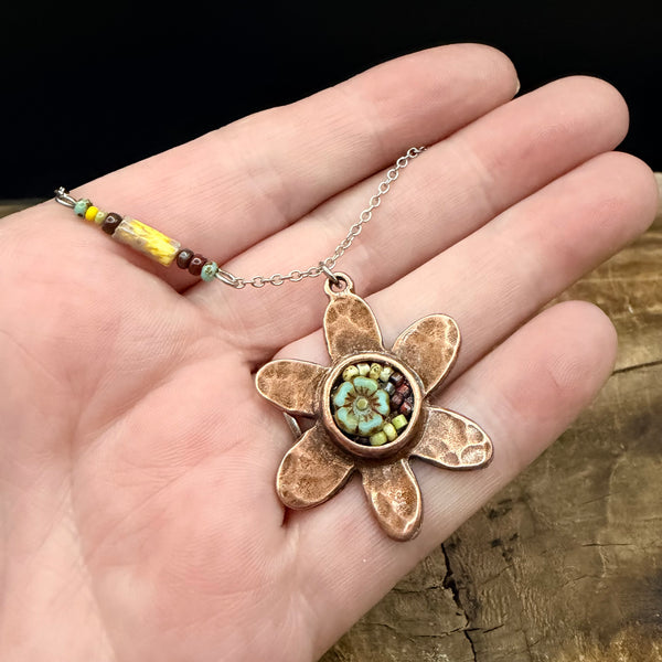 OOAK Mosaic Flower Necklace
