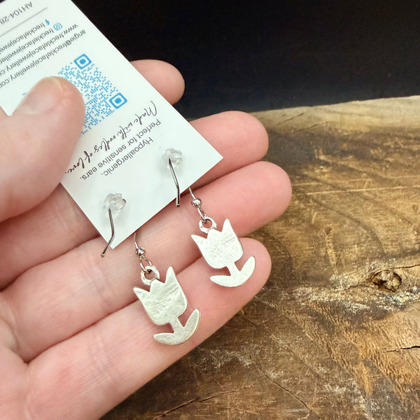 Timeless Tulip Earrings - Antique Silver Plated Floral Drops