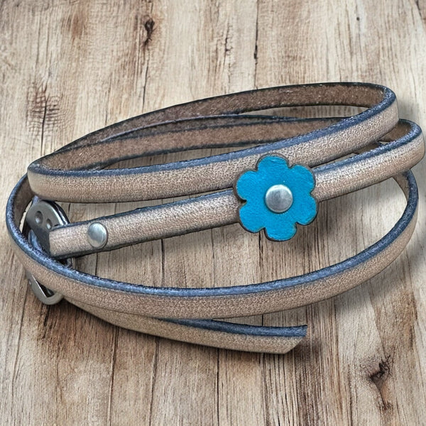 Leather Wrap Bracelets - Boho Style, Unisex Fit, Floral Detail, One Size Adjustable