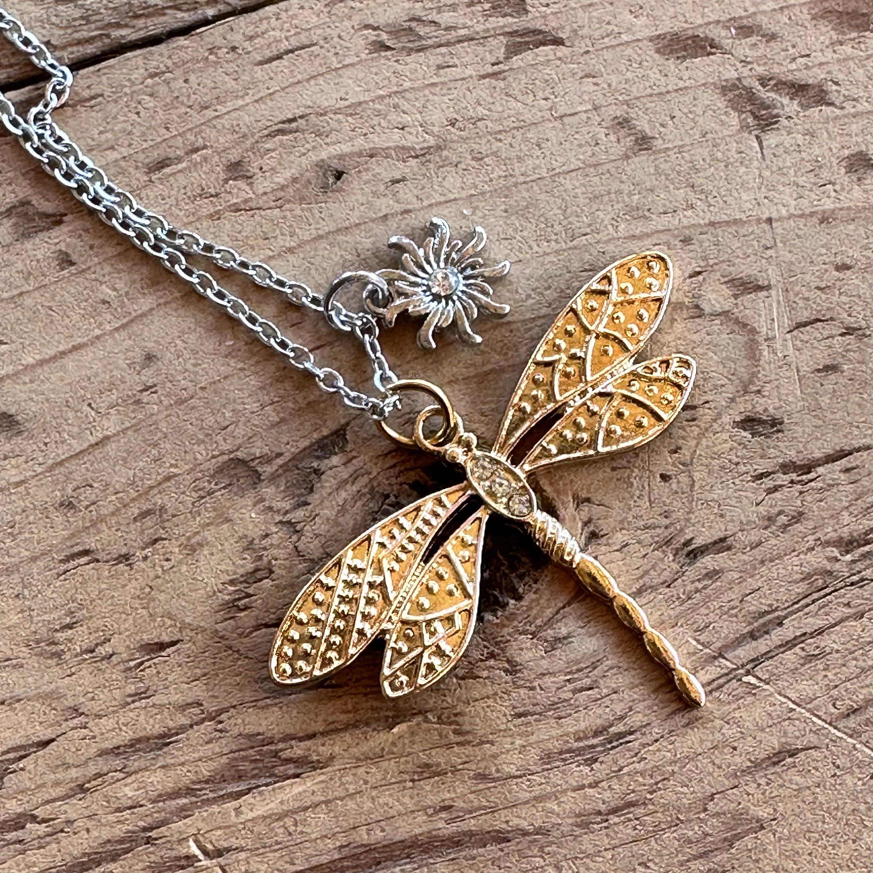 Gold dragonfly sunshine necklace