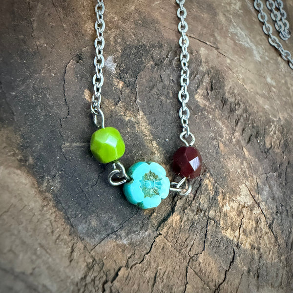 Czech Glass Flower Beaded  Necklace