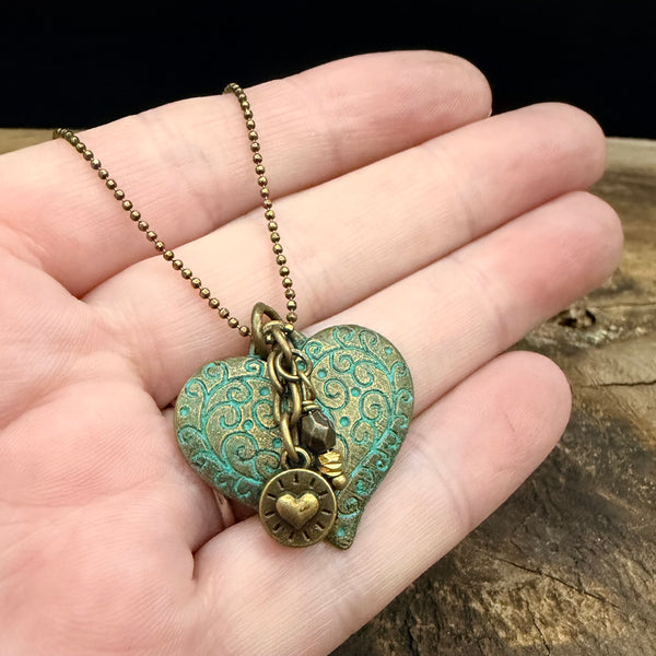 Antique Patina Heart Necklace