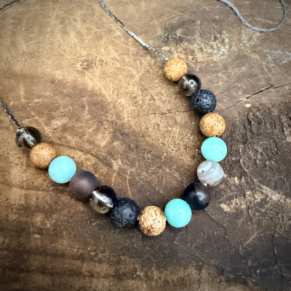 Boho Lava & Turquoise Beaded Necklace