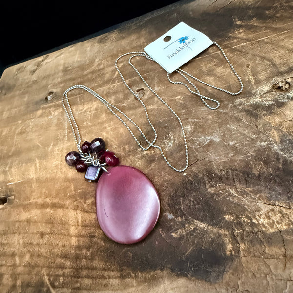 Burgundy Tagua Nut Pendant Necklace