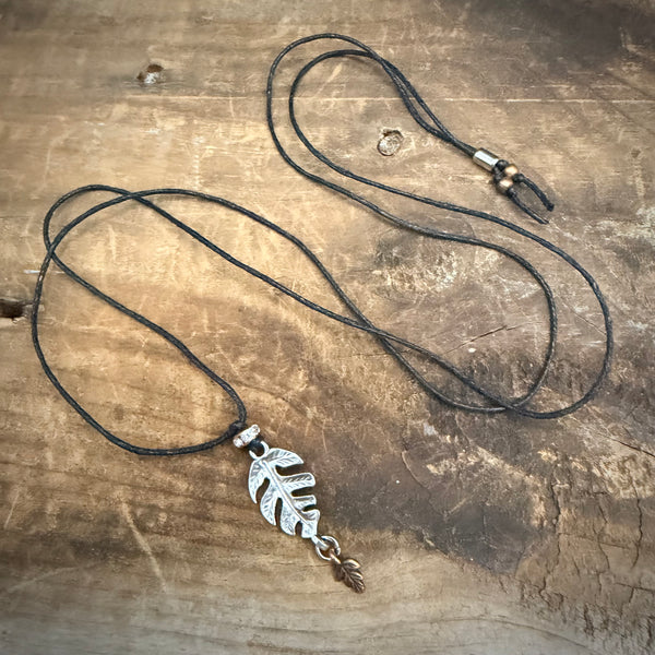 Adjustable Leaf Cord Necklace – Silver & Copper