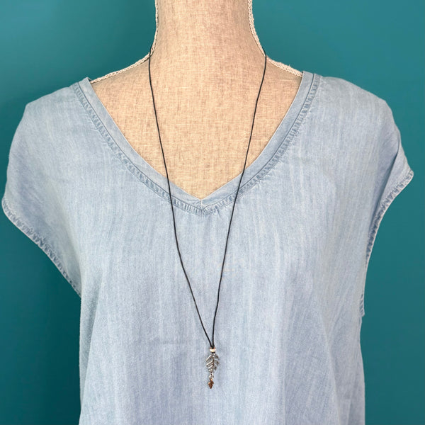 Adjustable Leaf Cord Necklace – Silver & Copper