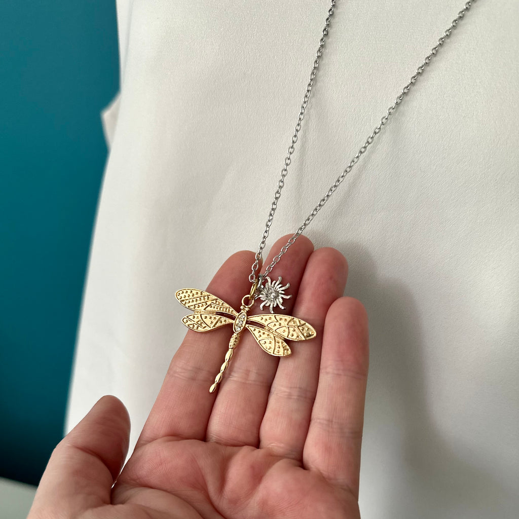 Gold dragonfly sunshine necklace